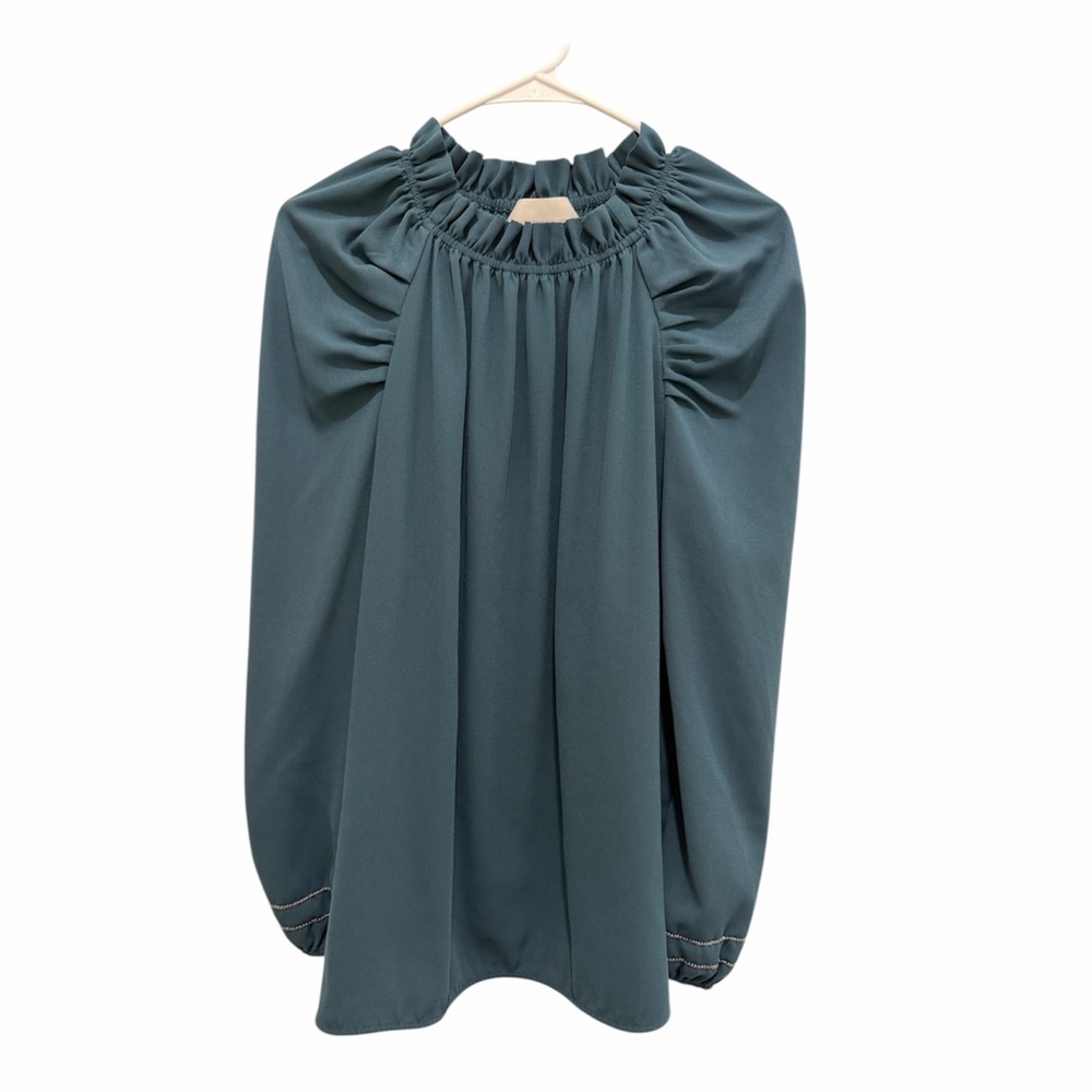 Brochu Walker Gathered Neck Blouse In Teal Size M - Picture 2 of 6